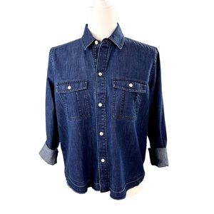 Madewell: Chambray, button down shirt, drop down, raw hem, light distres…